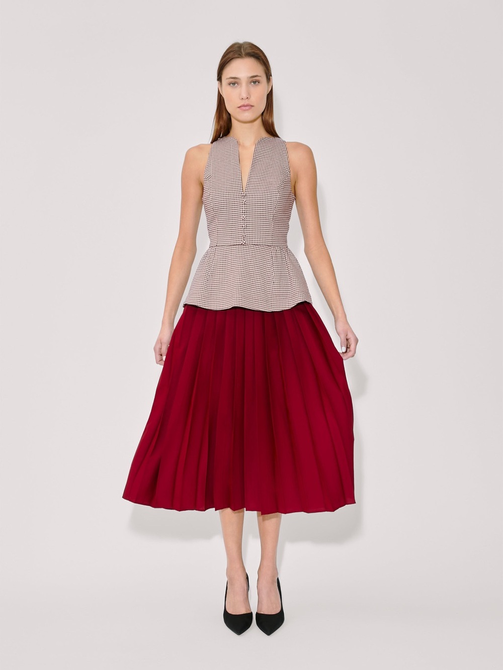 Rosie Assoulin long peplum dress in micro houndstooth sz 8.